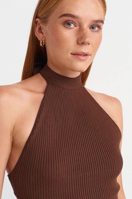 Gerippte Halterneck Slim-Fit-Bluse - Image 3