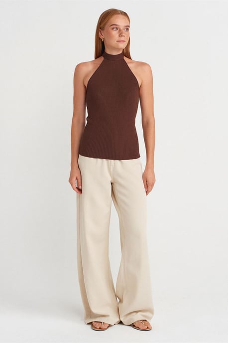 Gerippte Halterneck Slim-Fit-Bluse - Image 4