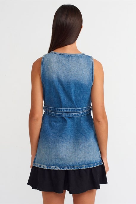 Baumwolle Denim Tunika-Bluse mit Bindeband - Image 2
