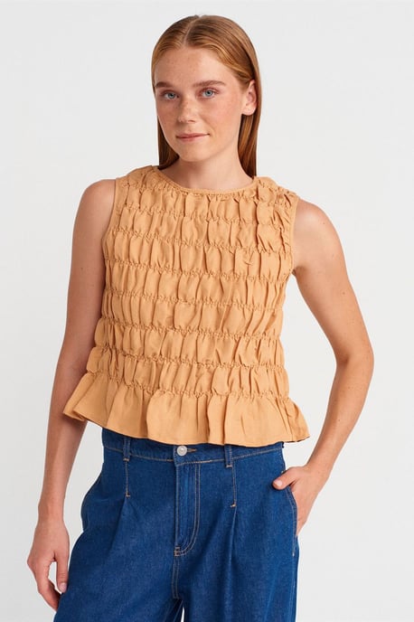 Damen Crop-Bluse mit Rundhalsausschnitt und Knöpfen - Image 1