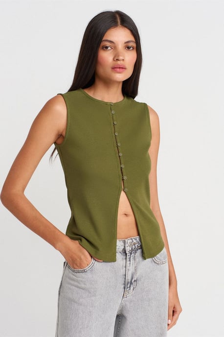 Rippenshirt Ärmellos mit Knopfleiste - Image 3