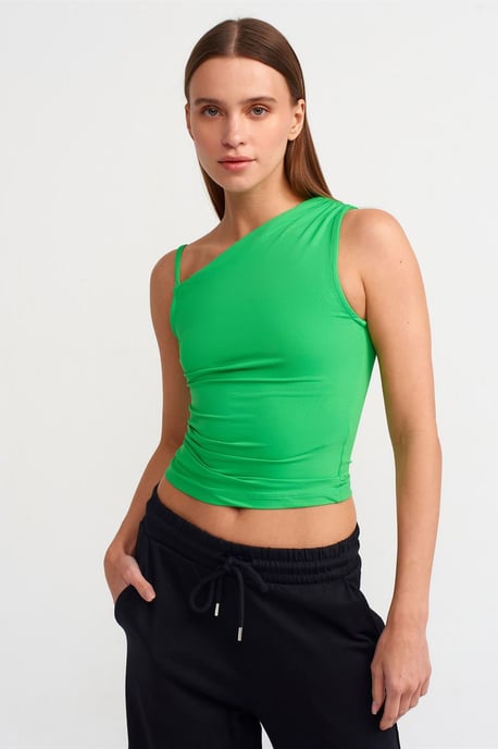 Ärmellose Cropped-Bluse mit asymmetrischem Kragen - Image 1