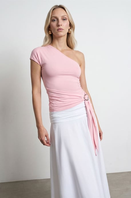 Slim Fit Off-Shoulder-Jerseybluse mit Bindedetail - Image 3