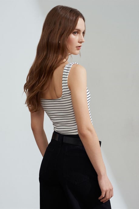 Gestreifte Rippstrick ärmellose Cami-Bluse - Image 2