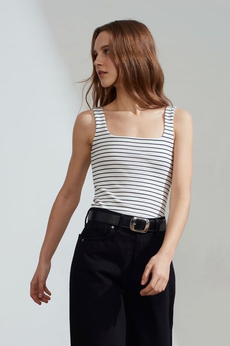 Gestreifte Rippstrick ärmellose Cami-Bluse - Image 3