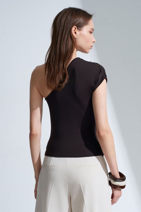 Schlanke Passform Off-Shoulder-Jersey-Bluse mit Bindeschnürung - Image 2