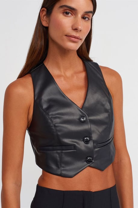 Kunstleder Ärmellose Cropped-Bluse - Image 4