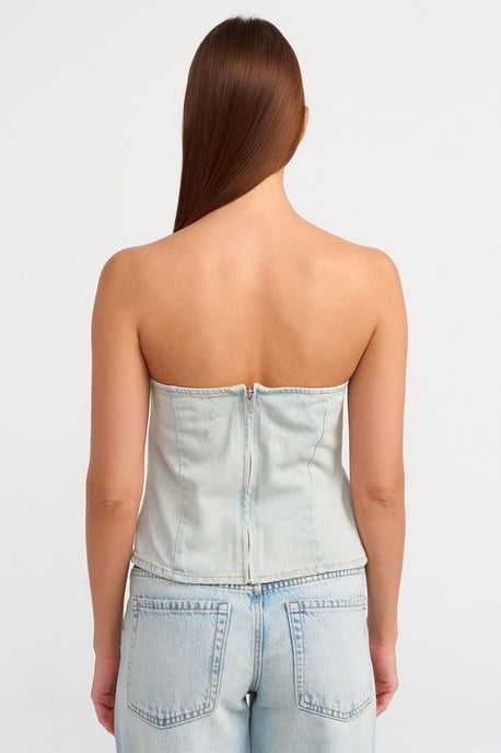 Damen Trägerloses Jeans-Cropped-Top - Image 2