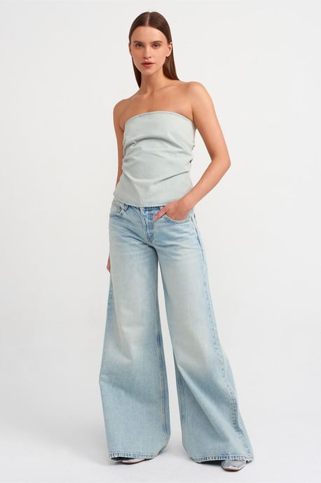 Damen Trägerloses Jeans-Cropped-Top - Image 3