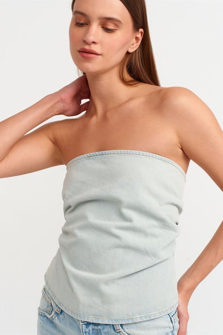 Damen Trägerloses Jeans-Cropped-Top - Image 4