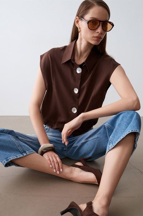 Ärmellose Tencel-Crepe-Bluse - Image 3