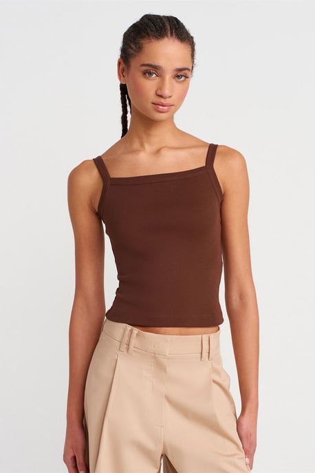 Rippstrick-Baumwoll-Cami-Bluse mit rechteckigem Ausschnitt - Image 1