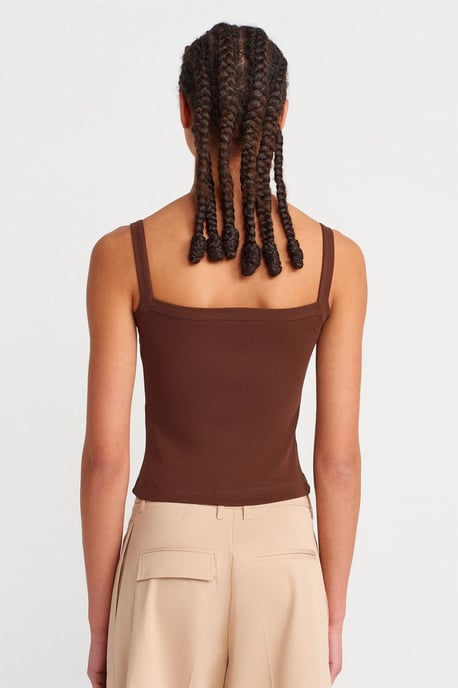Rippstrick-Baumwoll-Cami-Bluse mit rechteckigem Ausschnitt - Image 2