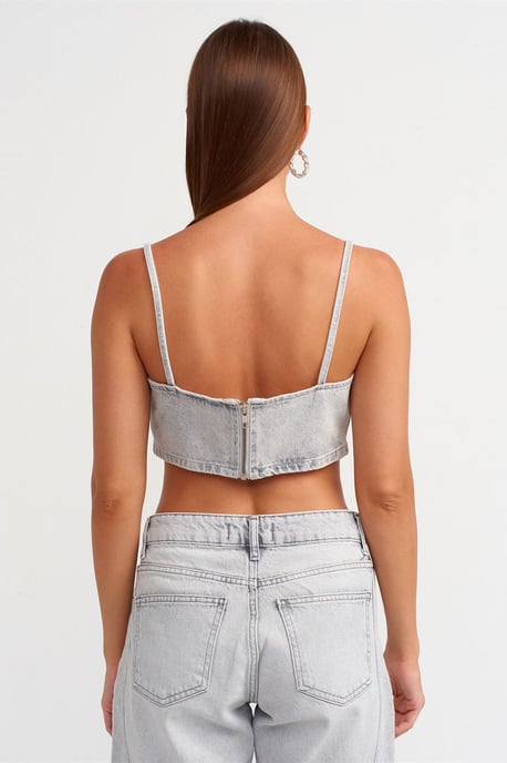Damen trägerloses Jeans-Crop-Top - Image 2