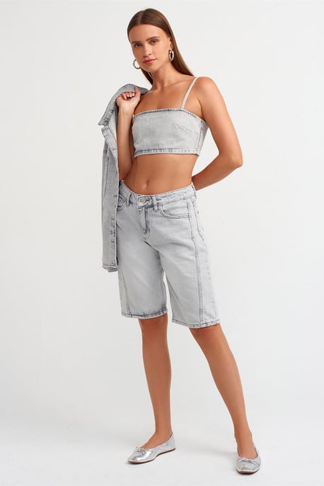 Damen trägerloses Jeans-Crop-Top - Image 3