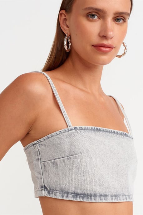 Damen trägerloses Jeans-Crop-Top - Image 4