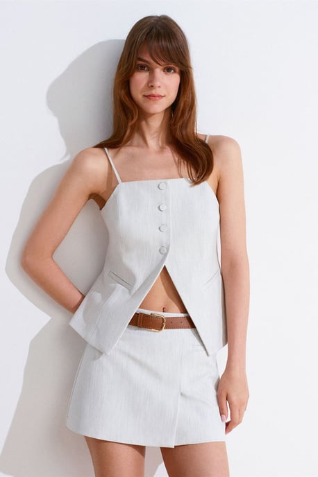 Ärmellose Bluse mit quadratischem Ausschnitt und Knöpfen - Image 5
