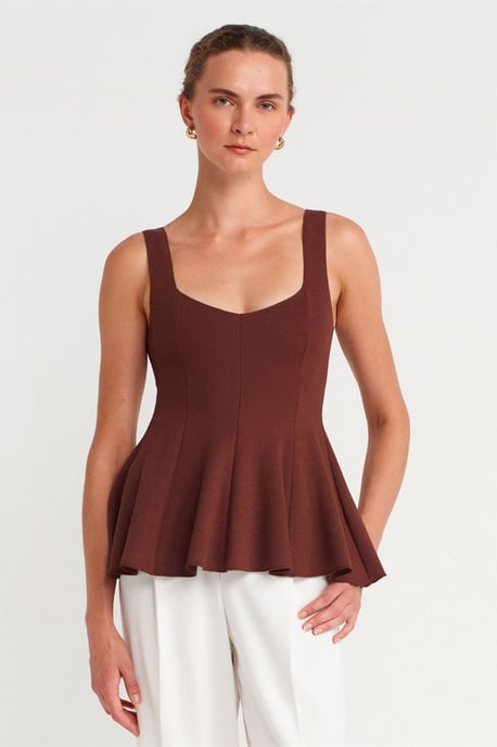 Ärmellose Ripp-Peplum-Bluse - Image 1