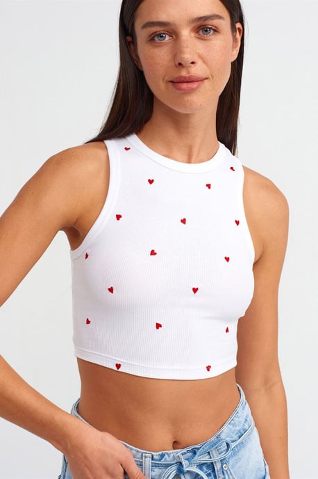 Damen Rippstrick Herzbesticktes Crop-Top - Image 3