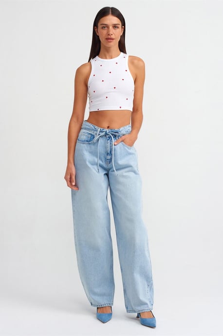 Damen Rippstrick Herzbesticktes Crop-Top - Image 4