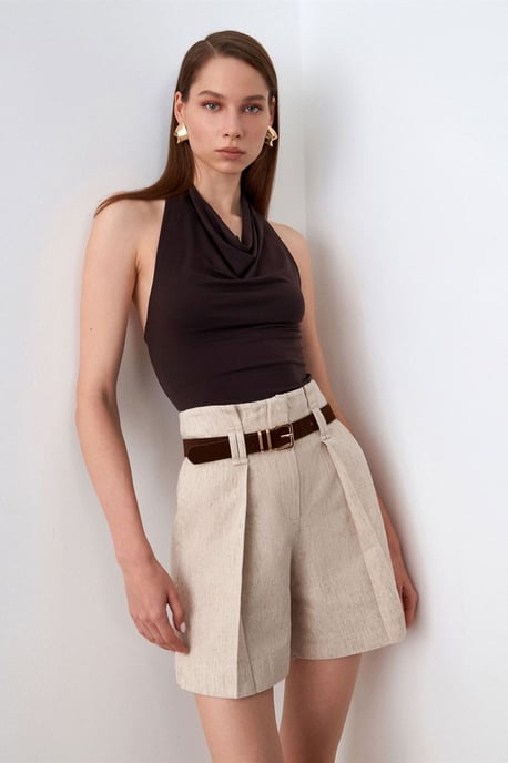 Ärmellose Bluse mit Knoten und Cowl-Neck - Image 3