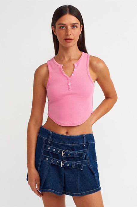 Damen Rippstrick-Crop-Bluse mit Knöpfen - Image 1