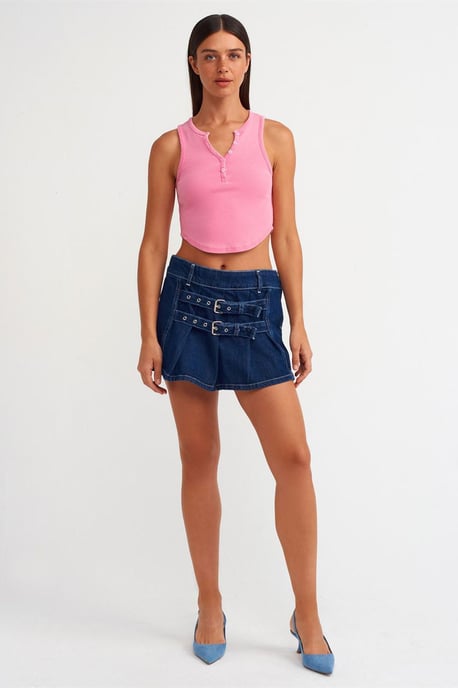 Damen Rippstrick-Crop-Bluse mit Knöpfen - Image 3