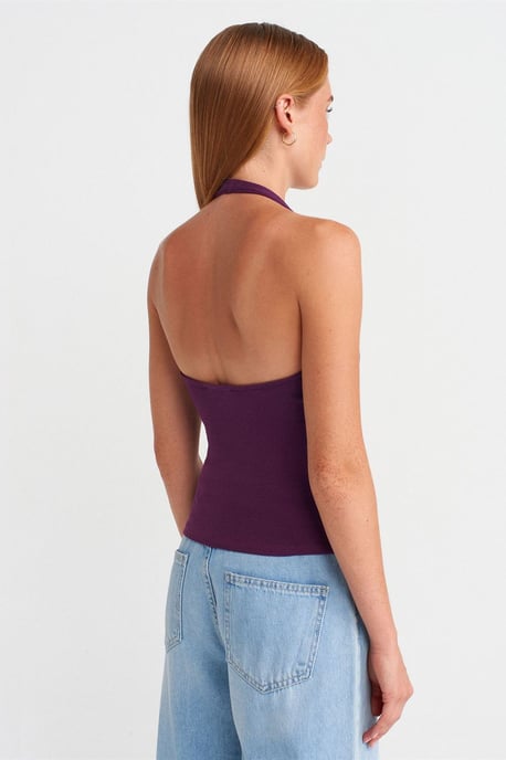 Gerippte Halsbandfreie ärmellose Bluse - Image 2