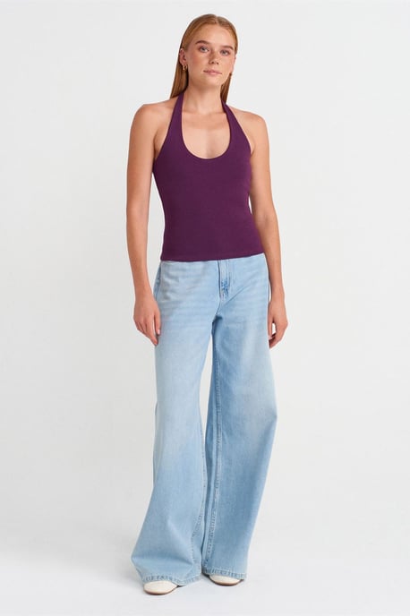 Gerippte Halsbandfreie ärmellose Bluse - Image 4