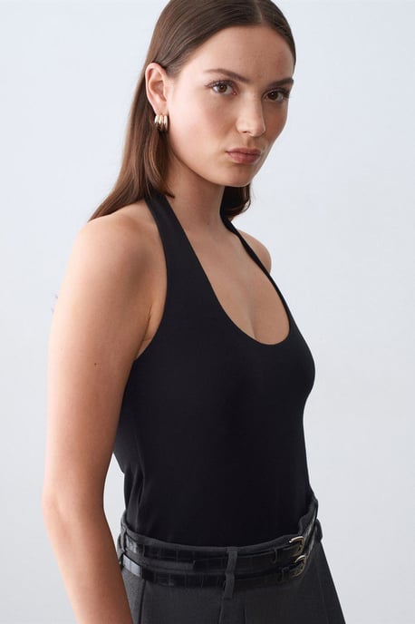 Halterneck Cut-Out Slim-Fit Bluse - Image 4