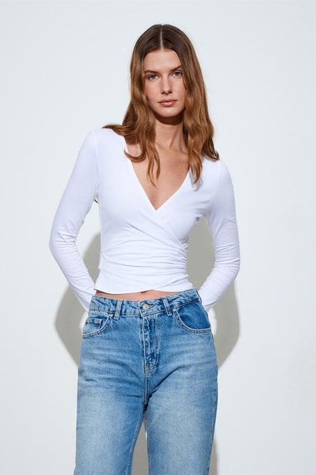 Damen Crop-Wrap-Bluse mit Bindeband - Image 4