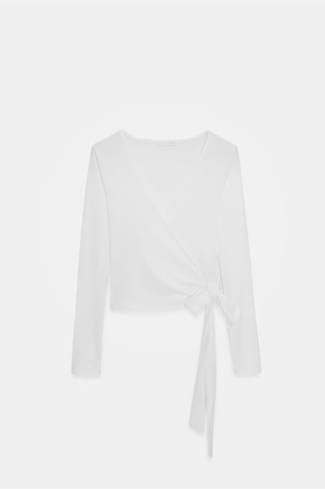 Damen Crop-Wrap-Bluse mit Bindeband - Image 6