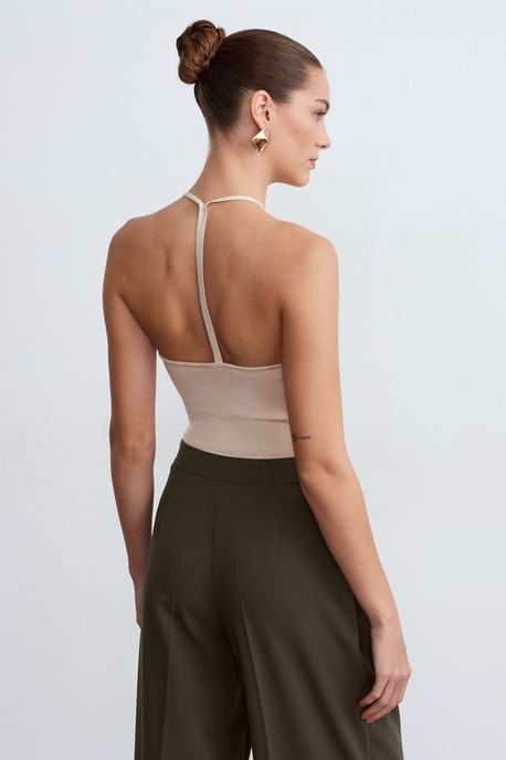 Schlanke Passform Halterneck Jersey Bluse - Image 2
