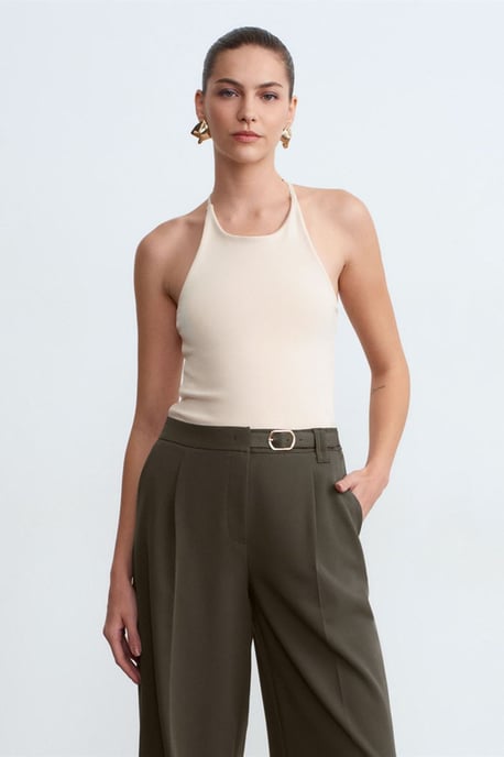 Schlanke Passform Halterneck Jersey Bluse - Image 3
