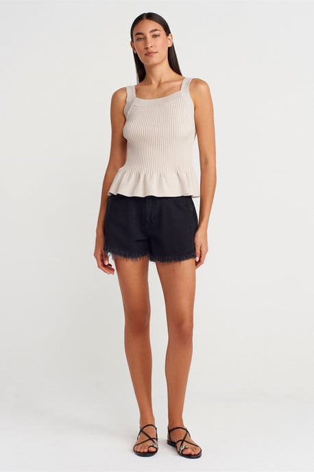 Taillierte gerippte ärmellose Bluse mit quadratischem Ausschnitt - Image 4