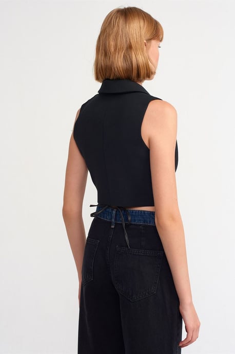 Damen Taillierte Crepe-Crop-Bluse mit Bindeband vorne - Image 2