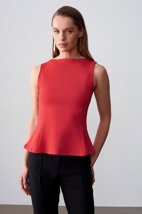 Figur betonte ärmellose Peplum-Bluse - Image 3