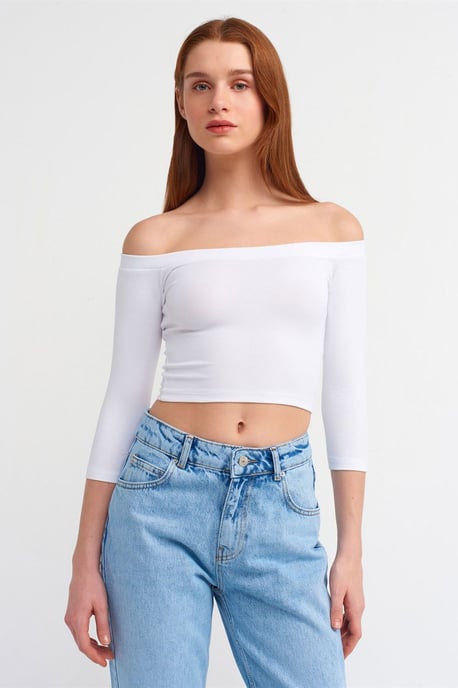 Damen Off-Shoulder Cropped Bluse - Image 4