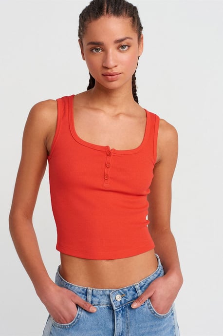 Damen Ripp-Crop-Bluse mit Knopfverschluss - Image 1