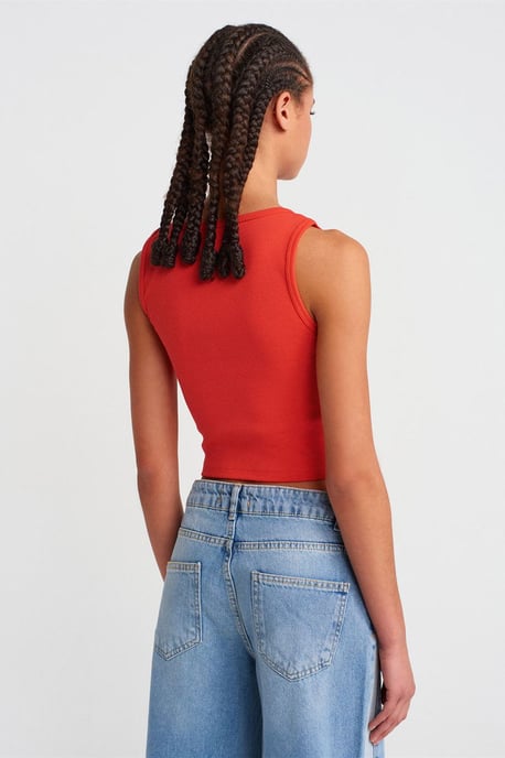 Damen Ripp-Crop-Bluse mit Knopfverschluss - Image 2