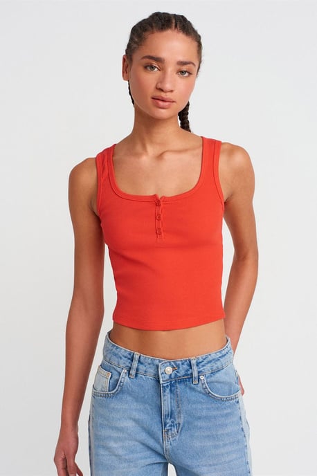 Damen Ripp-Crop-Bluse mit Knopfverschluss - Image 3