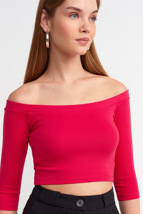 Dilvin Off-Shoulder Cropped Bluse Damen - Rosa - Image 1
