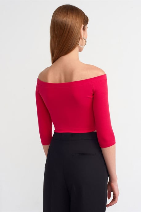 Dilvin Off-Shoulder Cropped Bluse Damen - Rosa - Image 2