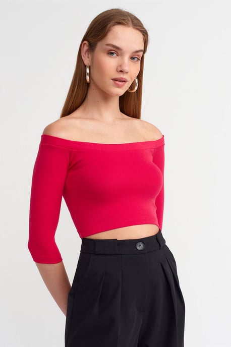 Dilvin Off-Shoulder Cropped Bluse Damen - Rosa - Image 4