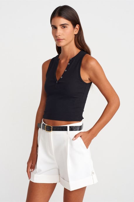 Damen Rippstrick Baumwollmischung Cropped Top - Image 1