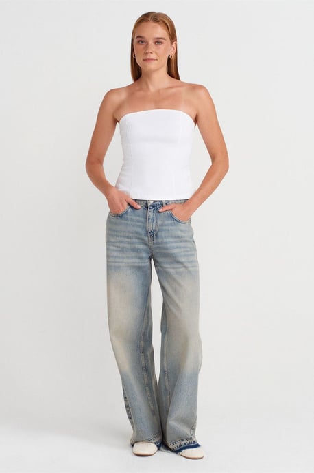 Trägerlose Taillierte Peplum-Bluse - Image 4