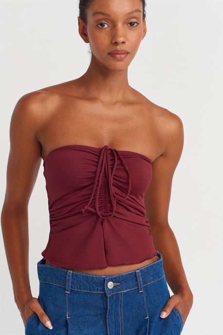 Damen Strapless Cropped Bluse mit Bindeband-Detail - Image 1