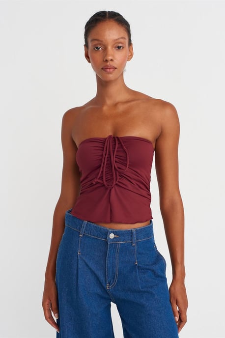 Damen Strapless Cropped Bluse mit Bindeband-Detail - Image 3