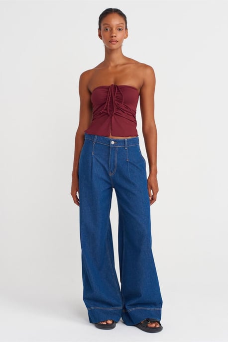 Damen Strapless Cropped Bluse mit Bindeband-Detail - Image 4
