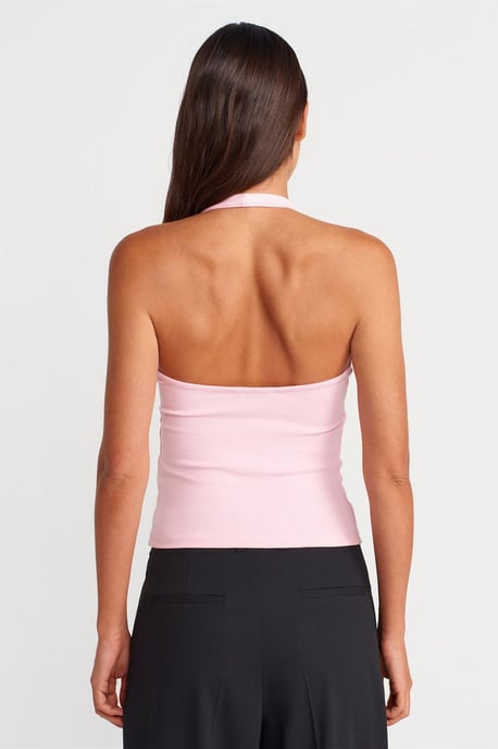 Gerippte Halsbandfreie ärmellose Bluse - Image 2